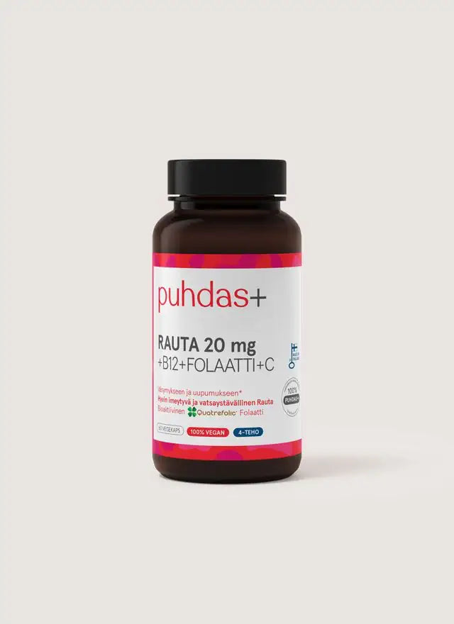 Rauta 20 mg + B12 + Folaatti + C 60 kaps
